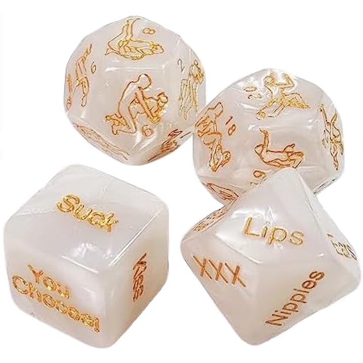 Комплект 4 еротични зара Axroad Mall, Със секс пози и графики, Любовна игра и забавление, Подобряване на взаимоотношенията, Дръзки предизвикателства, Издръжлив материал, 18+ години, За двойки и възрастни, Акрил, Бял