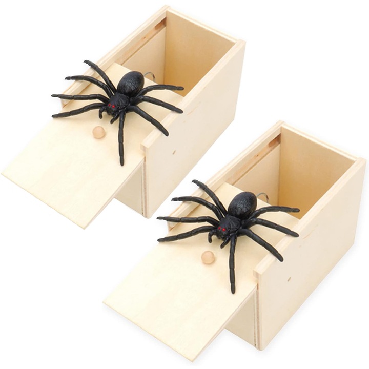 Spider Toy Box 2 db, Axroad Mall, Valósághű részletek, Interaktív, Kényelmes használat és szállítás, Felnőtteknek és Gyerekeknek, Partiknak, Fa/hőre lágyuló gumi, 9,2*5,6*6,4 cm, bézs/fekete