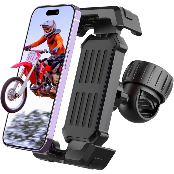 Suport telefon pentru biciclete/motociclete, ZXJDN®, cu baza buton, reglare la 360°, brat de prindere puternic, 4, 7-7 inchi, potrivit pentru diverse modele, silicon, negru