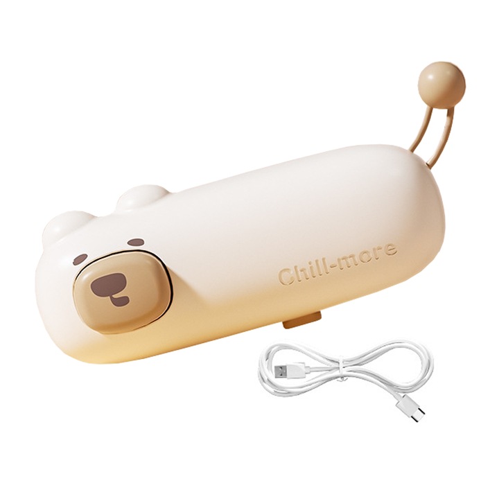 Mini Aparat de Sigilat Ambalaje, sigilant mic de uz casnic pentru gustari, sigilat termic, Spate Magnetic, portabil, Reincarcabil USB-C, Accesoriu de Bucatarie, mentine mancarea fresh, Model Porc, Maro