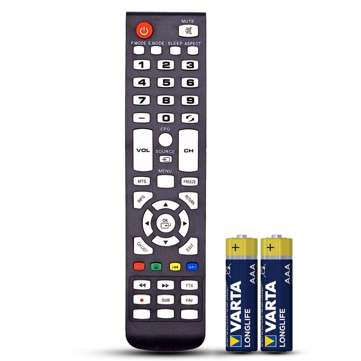 Telecomanda compatibila Vortex, V24TPHDE1, V32TPHDE1, V39TPHDE1, TEMIX®, neagra, baterii incluse