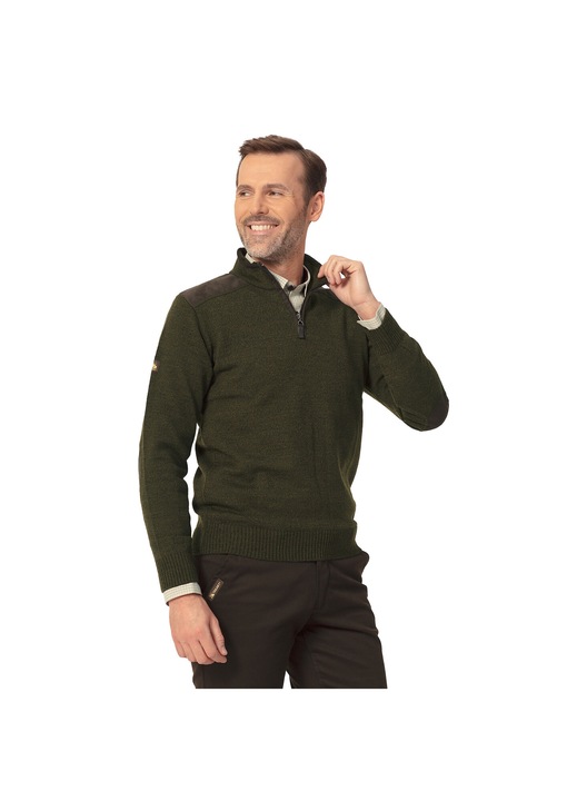 Pulover barbatesc Tagart Thorn 2, verde inchis, lana/acril, guler ridicat cu fermoar, 4XL INTL