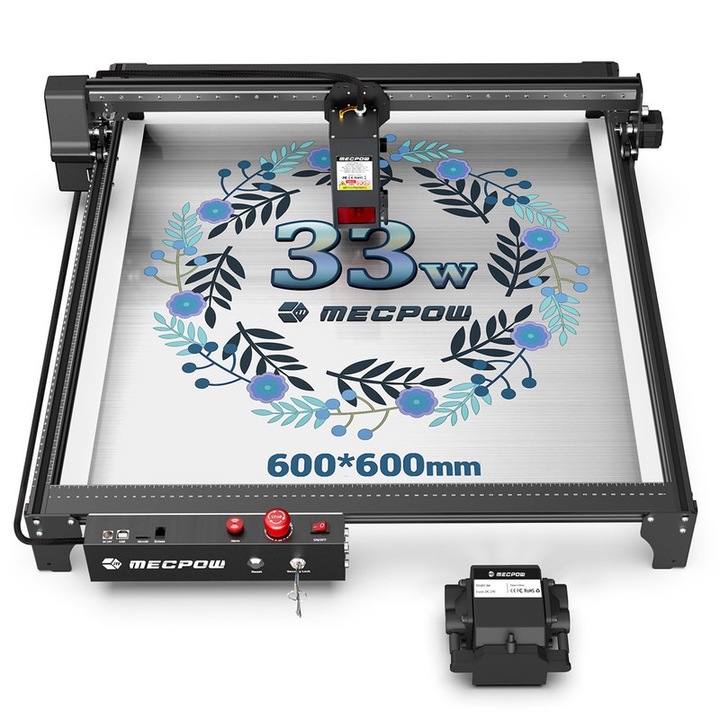 Машина за лазерно гравиране Mecpow X5 Pro 33W, 600x600mm, 30L/min, автоматична въздушна помощ, дърво, акрил, рязане на плат