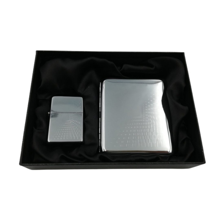 Set carcasa tigari si bricheta, argintiu, 18x13,5x4 cm