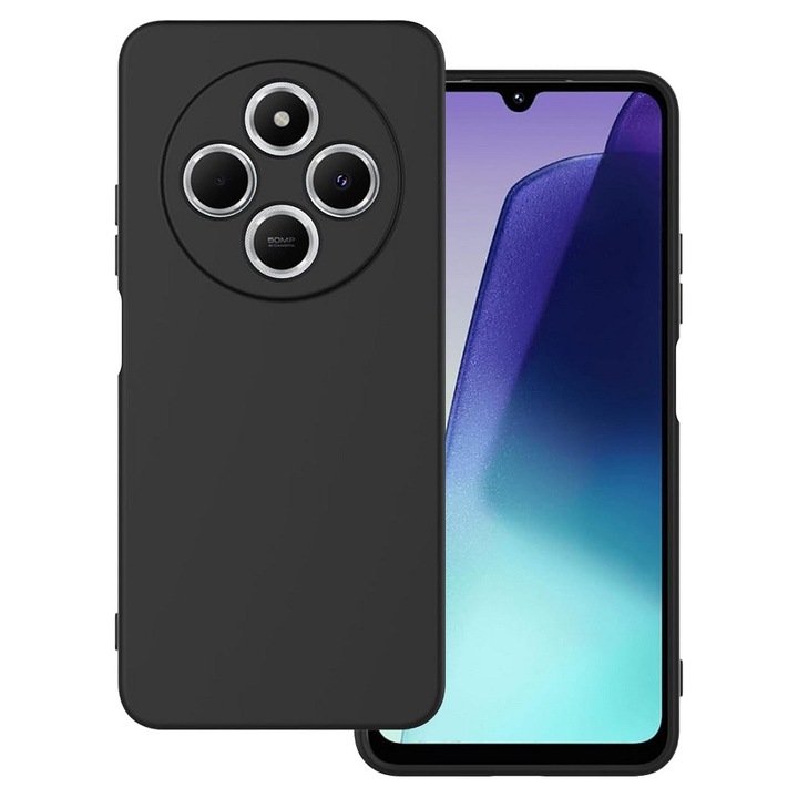 Xiaomi Redmi 14C / Redmi A4 / Poco C75 kompatibilis szilikon hátlaptok, velúr belsővel, matt, fekete, Silicone