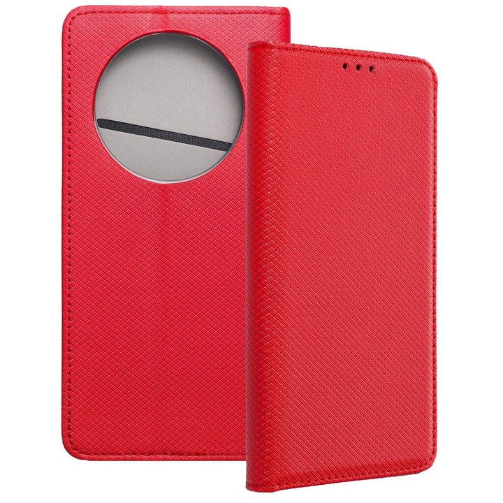 Калъф за Honor Magic7 Lite 5G, Smart Case, Тип тефтер, Отделение за кредитна карта, Магнитно затваряне, Червен