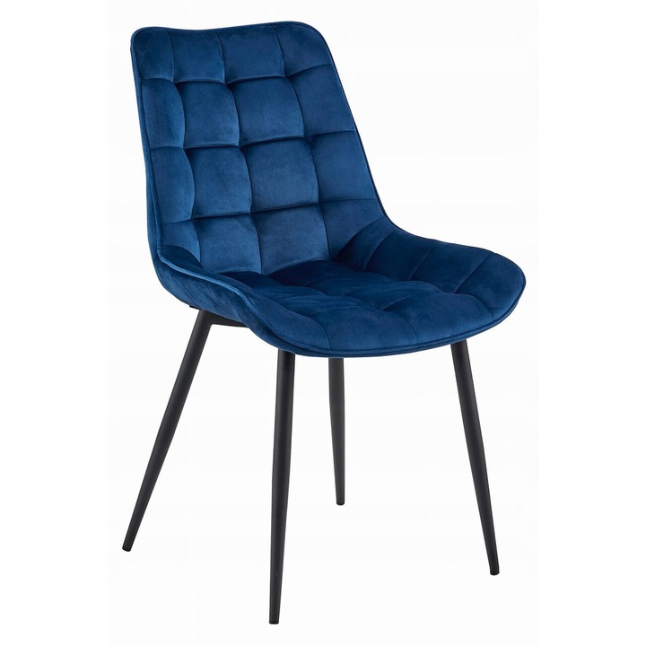 Konyha/nappali szék, Artool, Bera, bársony, fém, sötétkék és fekete, 54x60x88 cm