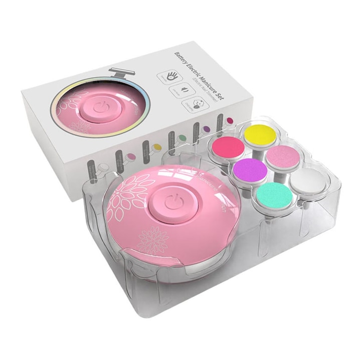 Pila de unghii profesionala pentru nou nascuti si copii, electrica, foarte sigura, culori moi, roz