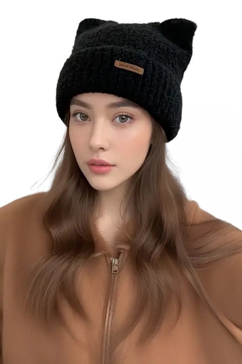 Caciula dama, model street style cu urechiuse de ursulet, calduroasa, tematica fancy winter, marime universala, neagra, EFAYN