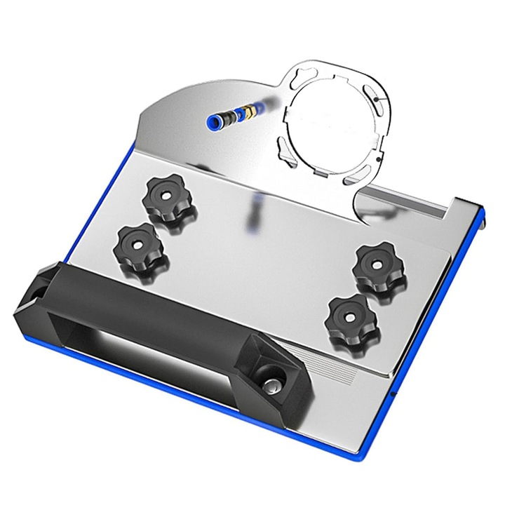 Suport Polizor Unghiular, Axroad Mall, Taierea tesirii la 45°, Taiere umeda/uscata, Compatibil flex pana la 45mm, Reglabil, Maner anti-alunecare, Potrivit pentru tipul 100, Otel inoxidabil, 178x165mm, Argintiu