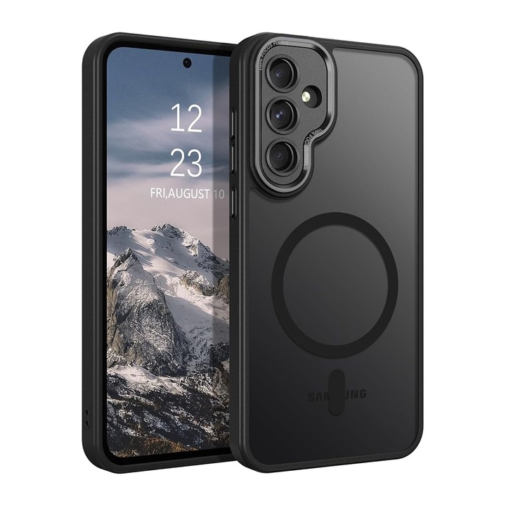 Husa pentru Samsung Galaxy S24 DaDen® Frosted, Magsafe integrat, Calitate superioara, Antisoc, Protectie sporita, Fumuriu, Negru