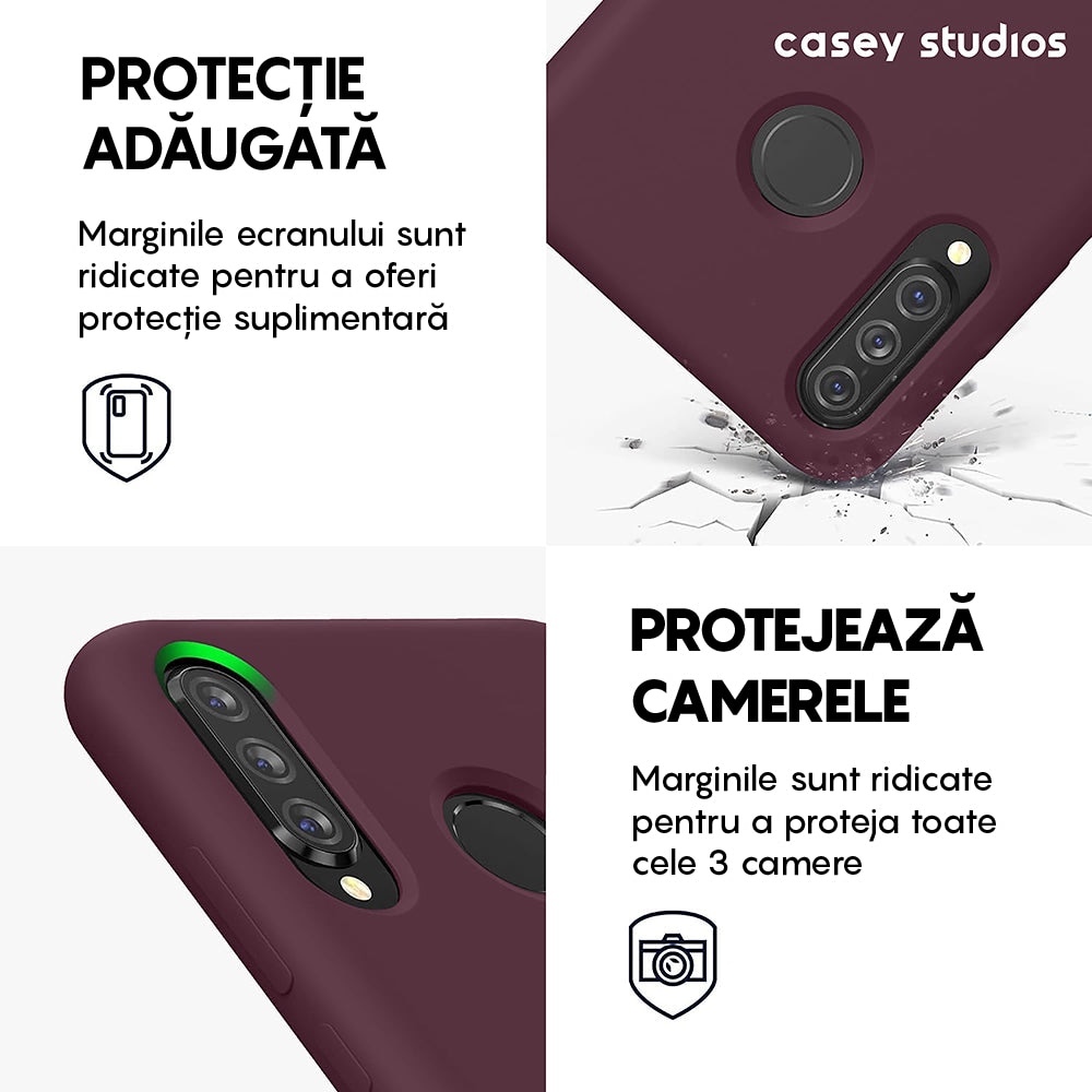 Husa CASEY STUDIOS™ compatibila cu Huawei P30 Lite/P30 Lite New Edition, Soft Silicone Premium, Microfibra in Interior, de Protectie, Ultra Slim, pentru Incarcare Wireless, Margini Ridicate pentru Protectia Ecranului si a Camerelor, Bordeaux