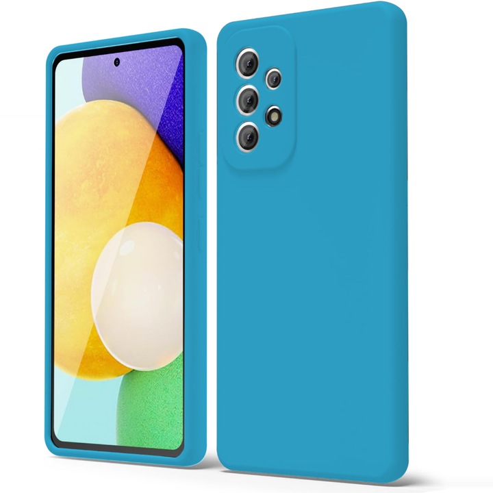 Кейс CASEY STUDIOS™, съвместим с Samsung Galaxy A52 4G/A52 5G/A52S 5G, мек силиконов премиум, микрофибърна вътрешна част, защитен, ултра тънък, за безжично зареждане, повдигнати ръбове за защита на екрана и камерата, аквамарин син