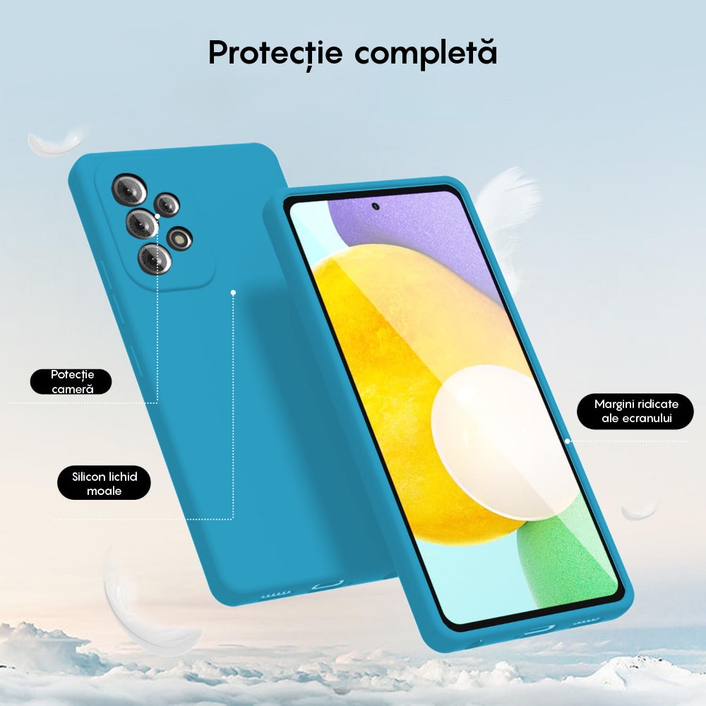 Husa CASEY STUDIOS™ compatibila cu Samsung Galaxy A52 4G/A52 5G/A52S 5G, Soft Silicone Premium, Microfibra in Interior, de Protectie, Ultra Slim, pentru Incarcare Wireless, Margini Ridicate pentru Protectia Ecranului si a Camerelor, Albastru aquamarin