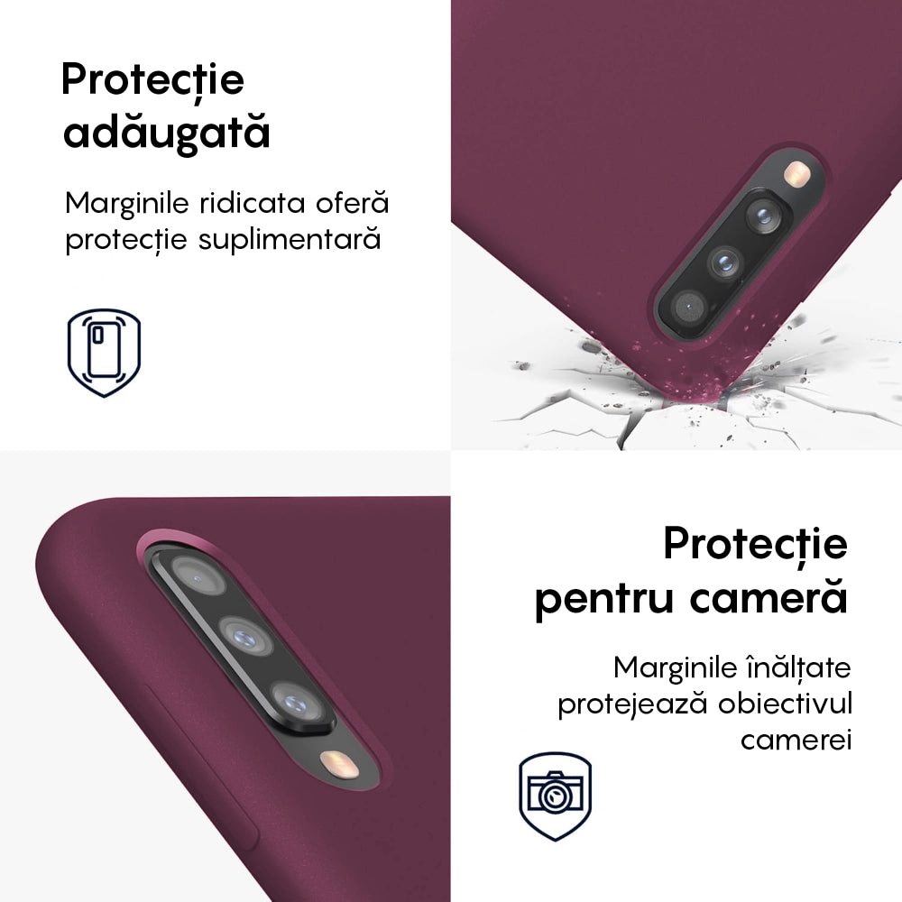 Husa CASEY STUDIOS™ compatibila cu Samsung Galaxy A50, Soft Silicone Premium, Microfibra in Interior, de Protectie, Ultra Slim, pentru Incarcare Wireless, Margini Ridicate pentru Protectia Ecranului si a Camerelor, Bordeaux