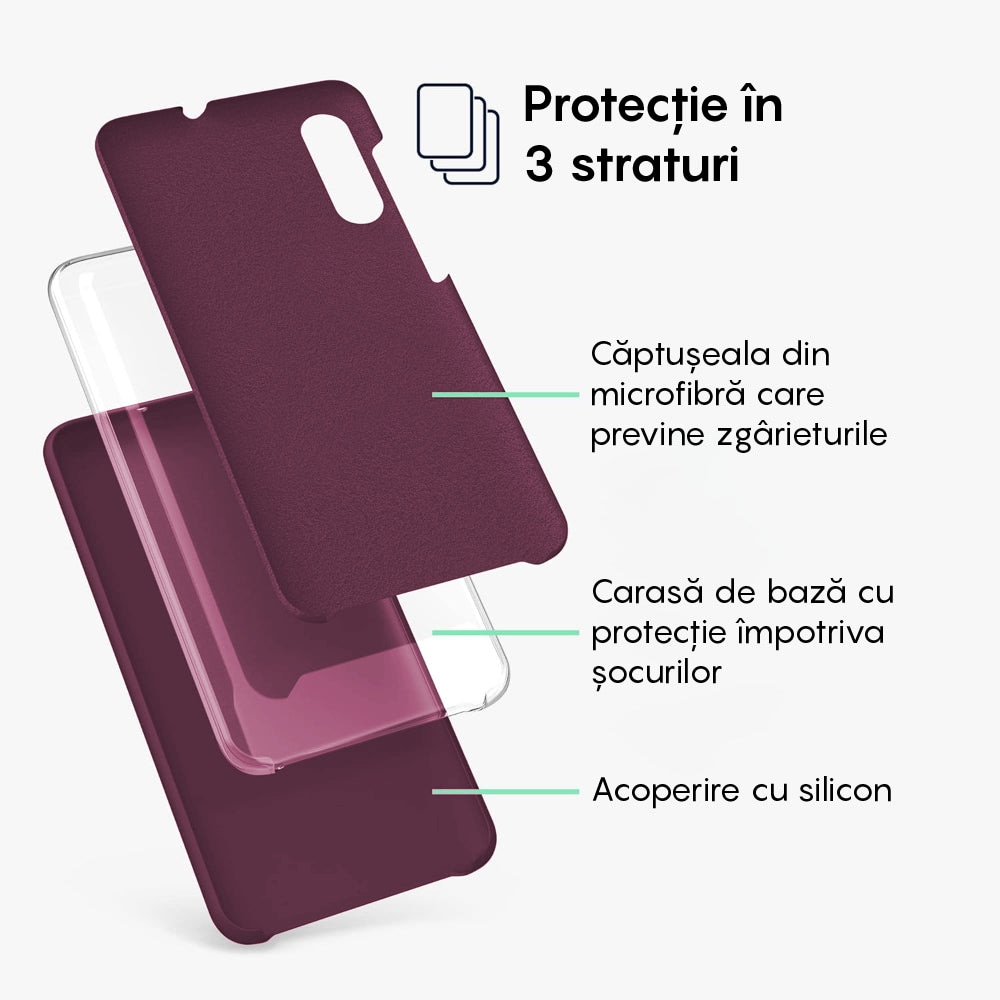Husa CASEY STUDIOS™ compatibila cu Samsung Galaxy A50, Soft Silicone Premium, Microfibra in Interior, de Protectie, Ultra Slim, pentru Incarcare Wireless, Margini Ridicate pentru Protectia Ecranului si a Camerelor, Bordeaux