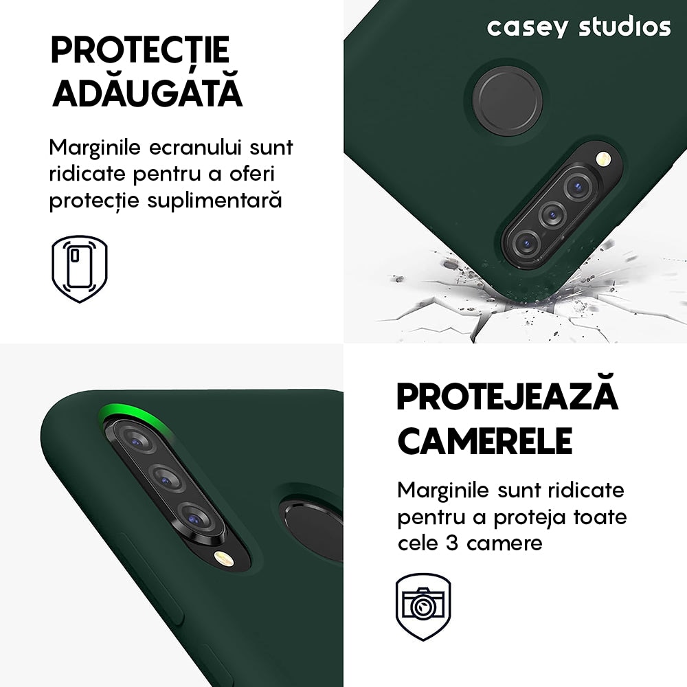 Husa CASEY STUDIOS™ compatibila cu Huawei P30 Lite/P30 Lite New Edition, Soft Silicone Premium, Microfibra in Interior, de Protectie, Ultra Slim, pentru Incarcare Wireless, Margini Ridicate pentru Protectia Ecranului si a Camerelor, Verde inchis