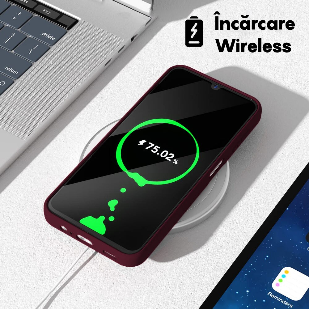 Husa CASEY STUDIOS™ compatibila cu Samsung Galaxy A14 4G/5G, Soft Silicone Premium, Microfibra in Interior, de Protectie, Ultra Slim, pentru Incarcare Wireless, Margini Ridicate pentru Protectia Ecranului si a Camerelor, Bordeaux