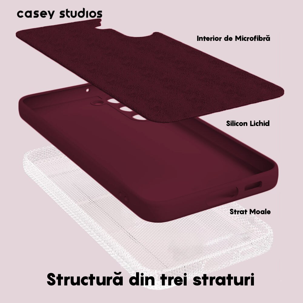 Husa CASEY STUDIOS™ compatibila cu Samsung Galaxy A14 4G/5G, Soft Silicone Premium, Microfibra in Interior, de Protectie, Ultra Slim, pentru Incarcare Wireless, Margini Ridicate pentru Protectia Ecranului si a Camerelor, Bordeaux