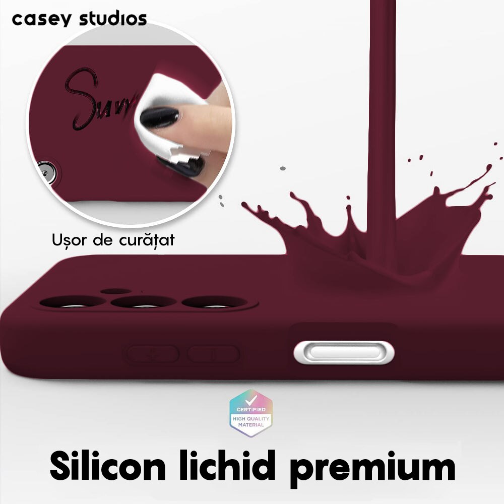 Husa CASEY STUDIOS™ compatibila cu Samsung Galaxy A14 4G/5G, Soft Silicone Premium, Microfibra in Interior, de Protectie, Ultra Slim, pentru Incarcare Wireless, Margini Ridicate pentru Protectia Ecranului si a Camerelor, Bordeaux
