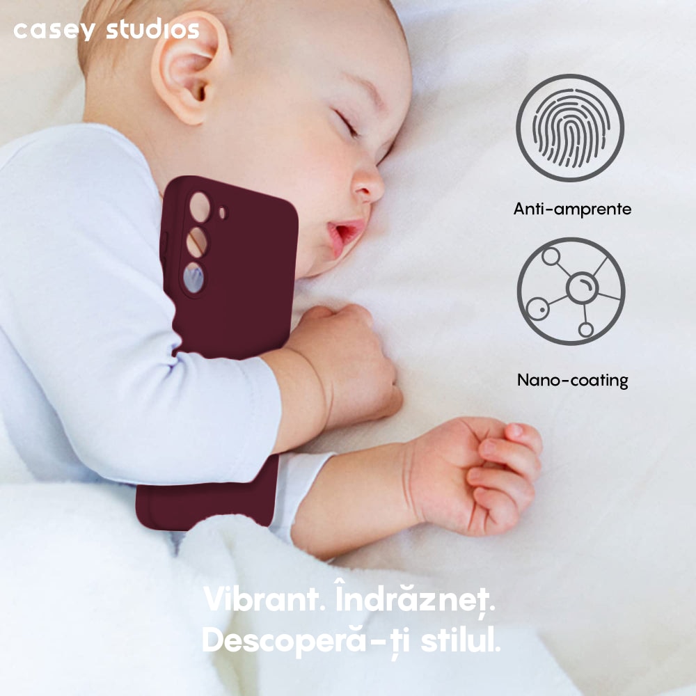 Husa CASEY STUDIOS™ compatibila cu Samsung Galaxy A14 4G/5G, Soft Silicone Premium, Microfibra in Interior, de Protectie, Ultra Slim, pentru Incarcare Wireless, Margini Ridicate pentru Protectia Ecranului si a Camerelor, Bordeaux