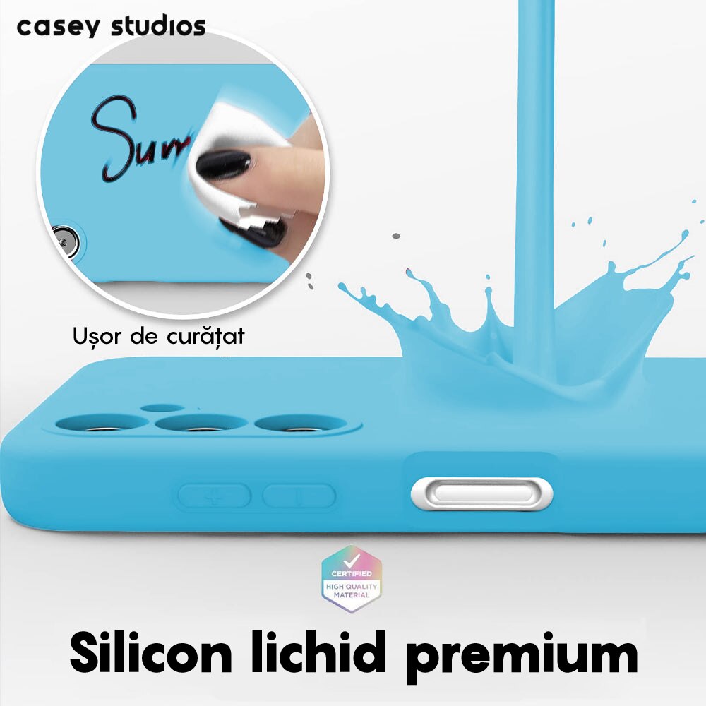 Husa CASEY STUDIOS™ compatibila cu Samsung Galaxy A14 4G/5G, Soft Silicone Premium, Microfibra in Interior, de Protectie, Ultra Slim, pentru Incarcare Wireless, Margini Ridicate pentru Protectia Ecranului si a Camerelor, Albastru aquamarin