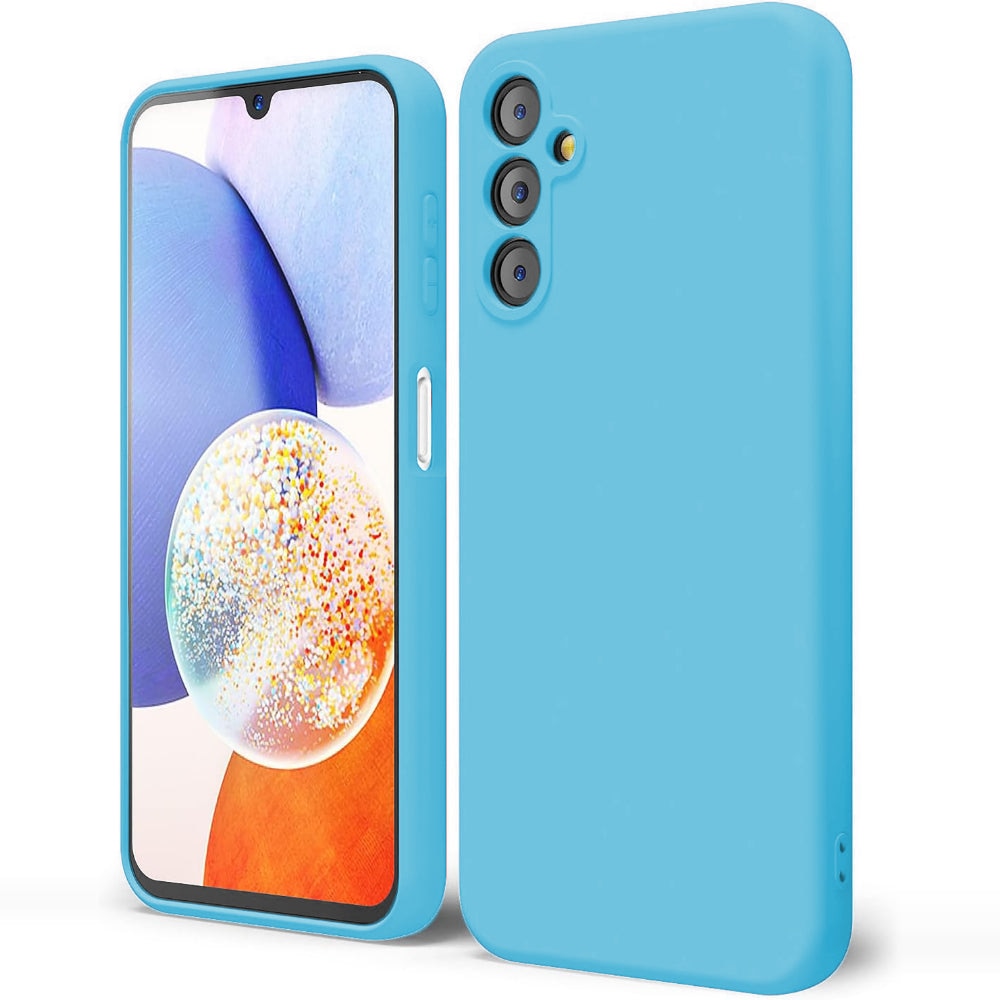 Husa CASEY STUDIOS™ compatibila cu Samsung Galaxy A14 4G/5G, Soft Silicone Premium, Microfibra in Interior, de Protectie, Ultra Slim, pentru Incarcare Wireless, Margini Ridicate pentru Protectia Ecranului si a Camerelor, Albastru aquamarin