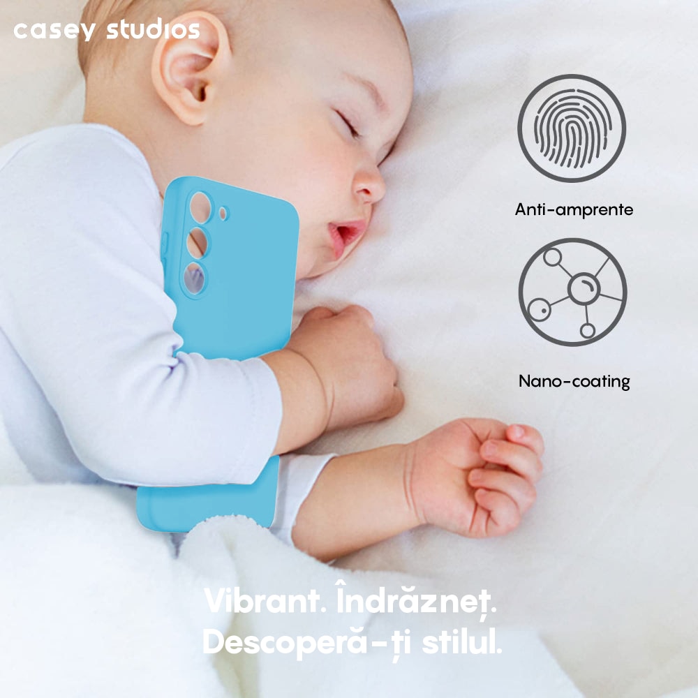Husa CASEY STUDIOS™ compatibila cu Samsung Galaxy A14 4G/5G, Soft Silicone Premium, Microfibra in Interior, de Protectie, Ultra Slim, pentru Incarcare Wireless, Margini Ridicate pentru Protectia Ecranului si a Camerelor, Albastru aquamarin