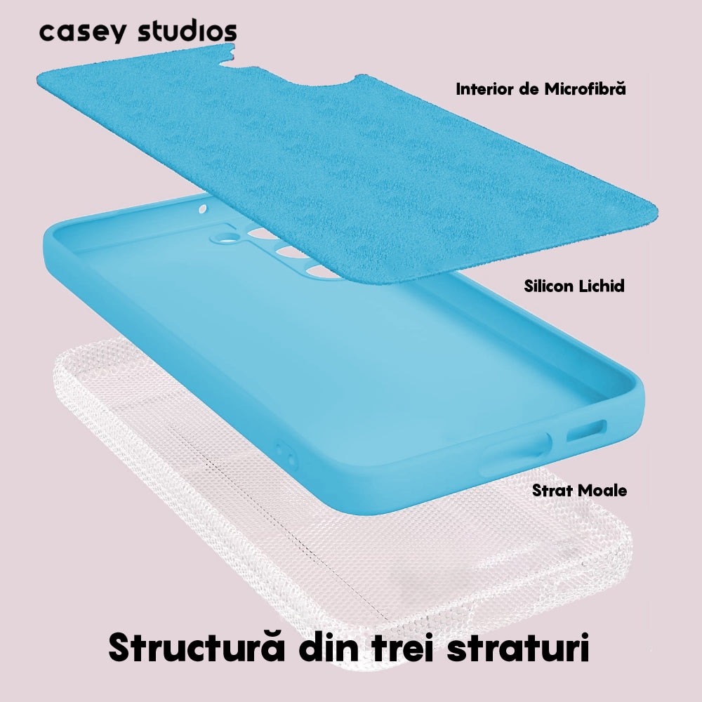Husa CASEY STUDIOS™ compatibila cu Samsung Galaxy A14 4G/5G, Soft Silicone Premium, Microfibra in Interior, de Protectie, Ultra Slim, pentru Incarcare Wireless, Margini Ridicate pentru Protectia Ecranului si a Camerelor, Albastru aquamarin