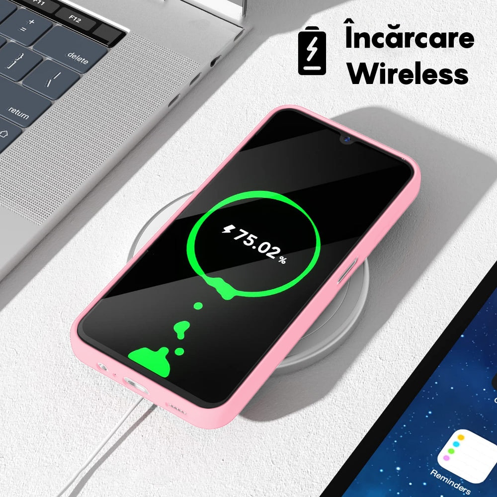 Husa CASEY STUDIOS™ compatibila cu Samsung Galaxy A14 4G/5G, Soft Silicone Premium, Microfibra in Interior, de Protectie, Ultra Slim, pentru Incarcare Wireless, Margini Ridicate pentru Protectia Ecranului si a Camerelor, Roz