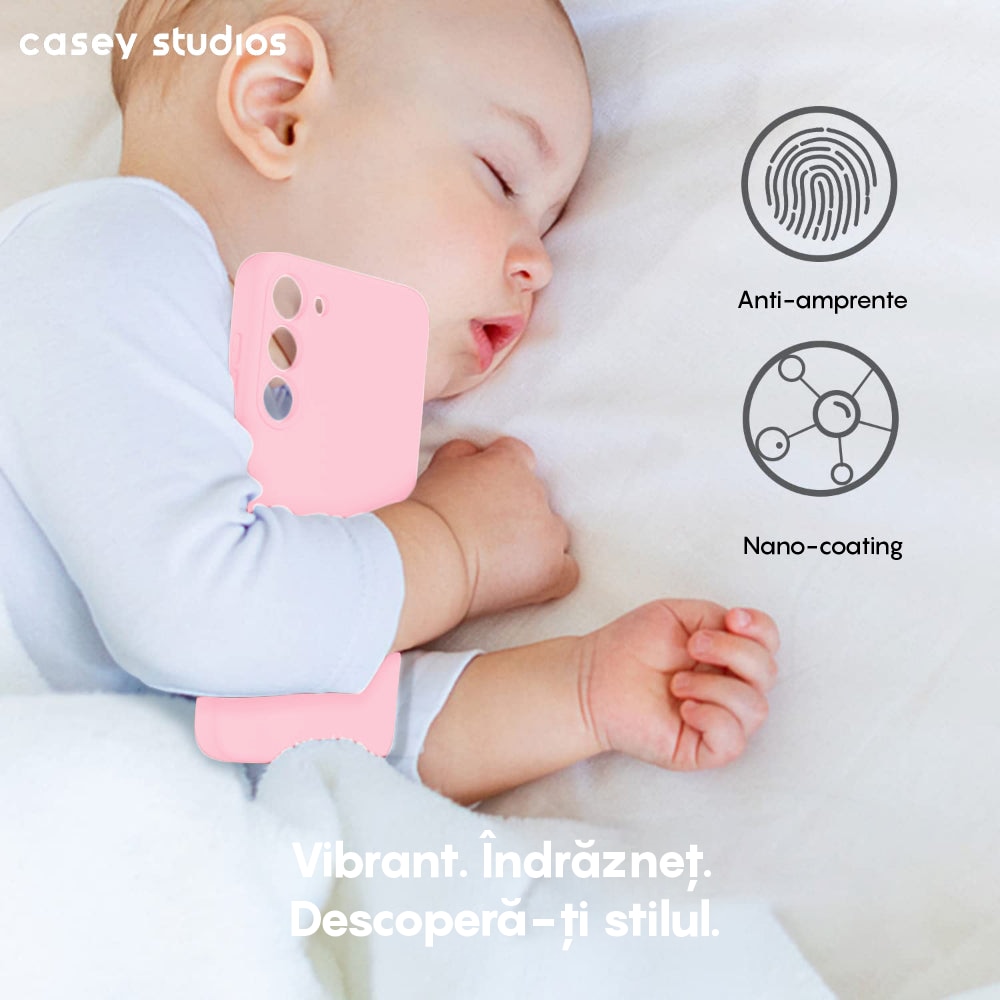 Husa CASEY STUDIOS™ compatibila cu Samsung Galaxy A14 4G/5G, Soft Silicone Premium, Microfibra in Interior, de Protectie, Ultra Slim, pentru Incarcare Wireless, Margini Ridicate pentru Protectia Ecranului si a Camerelor, Roz