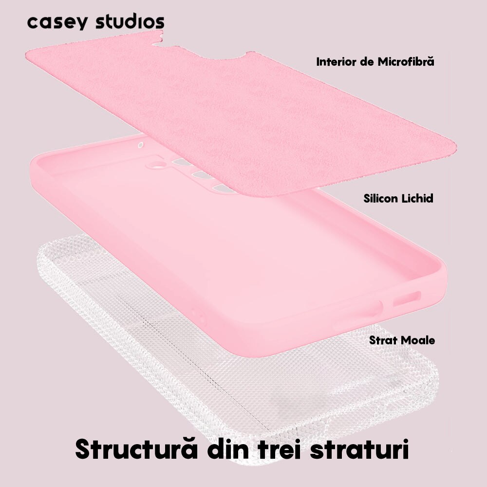 Husa CASEY STUDIOS™ compatibila cu Samsung Galaxy A14 4G/5G, Soft Silicone Premium, Microfibra in Interior, de Protectie, Ultra Slim, pentru Incarcare Wireless, Margini Ridicate pentru Protectia Ecranului si a Camerelor, Roz