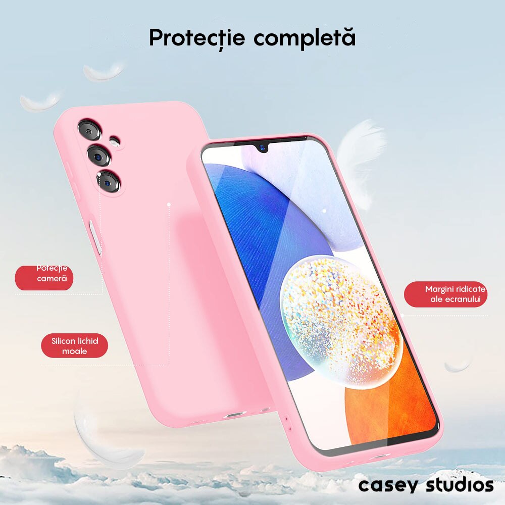 Husa CASEY STUDIOS™ compatibila cu Samsung Galaxy A14 4G/5G, Soft Silicone Premium, Microfibra in Interior, de Protectie, Ultra Slim, pentru Incarcare Wireless, Margini Ridicate pentru Protectia Ecranului si a Camerelor, Roz
