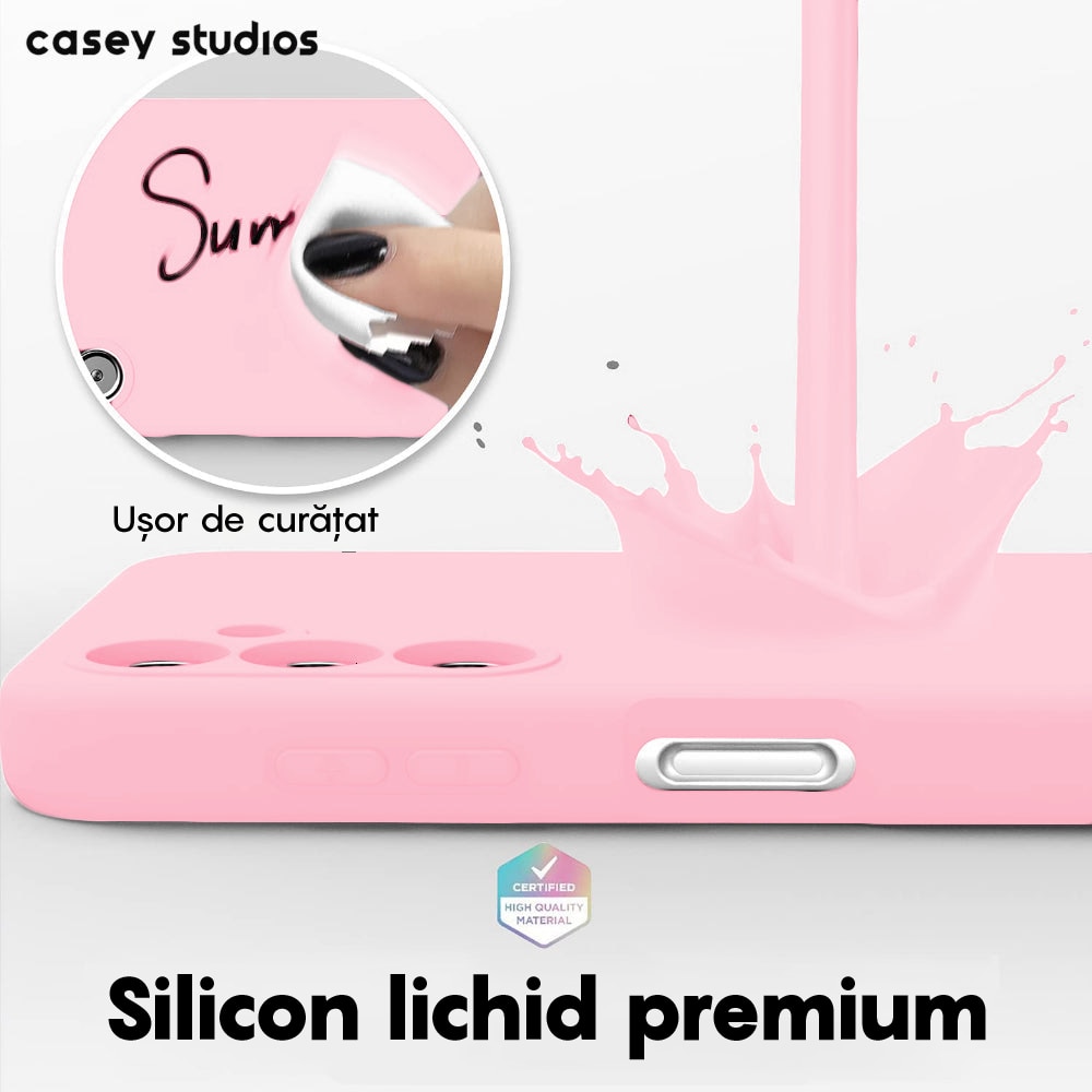 Husa CASEY STUDIOS™ compatibila cu Samsung Galaxy A14 4G/5G, Soft Silicone Premium, Microfibra in Interior, de Protectie, Ultra Slim, pentru Incarcare Wireless, Margini Ridicate pentru Protectia Ecranului si a Camerelor, Roz