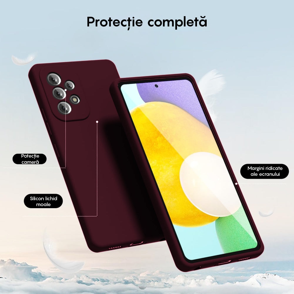 Husa CASEY STUDIOS™ compatibila cu Samsung Galaxy A52 4G/A52 5G/A52S 5G, Soft Silicone Premium, Microfibra in Interior, de Protectie, Ultra Slim, pentru Incarcare Wireless, Margini Ridicate pentru Protectia Ecranului si a Camerelor, Bordeaux