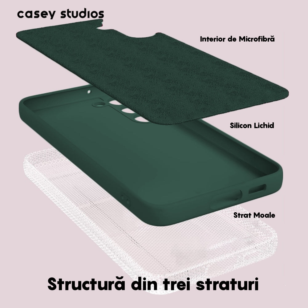 Husa CASEY STUDIOS™ compatibila cu Samsung Galaxy A14 4G/5G, Soft Silicone Premium, Microfibra in Interior, de Protectie, Ultra Slim, pentru Incarcare Wireless, Margini Ridicate pentru Protectia Ecranului si a Camerelor, Verde inchis