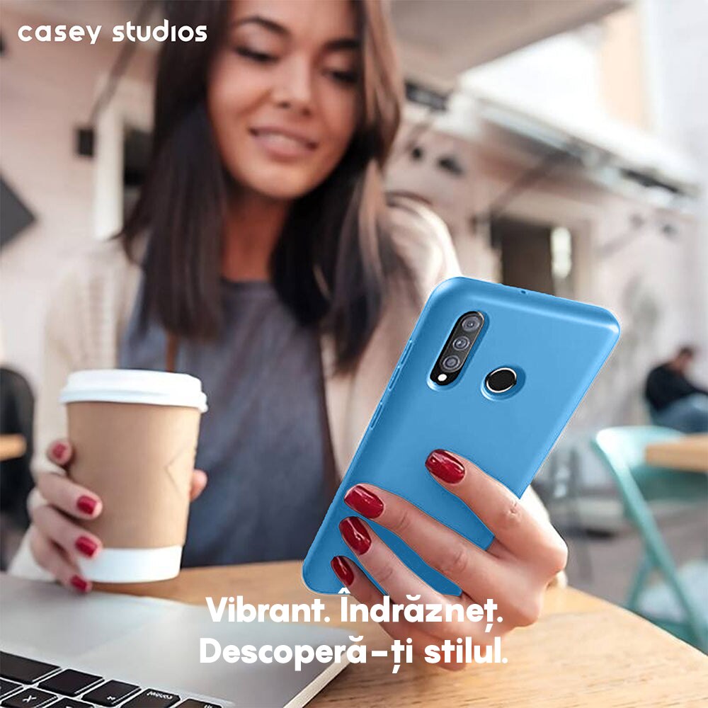Husa CASEY STUDIOS™ compatibila cu Huawei P30 Lite/P30 Lite New Edition, Soft Silicone Premium, Microfibra in Interior, de Protectie, Ultra Slim, pentru Incarcare Wireless, Margini Ridicate pentru Protectia Ecranului si a Camerelor, Albastru aquamarin