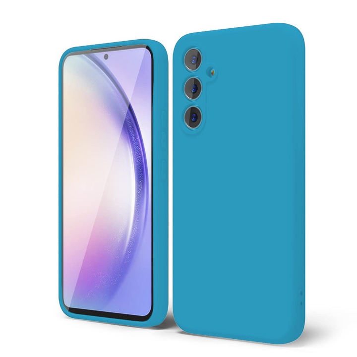 Husa CASEY STUDIOS™ compatibila cu Samsung Galaxy A54, Soft Silicone Premium, Microfibra in Interior, de Protectie, Ultra Slim, pentru Incarcare Wireless, Margini Ridicate pentru Protectia Ecranului si a Camerelor, Albastru aquamarin