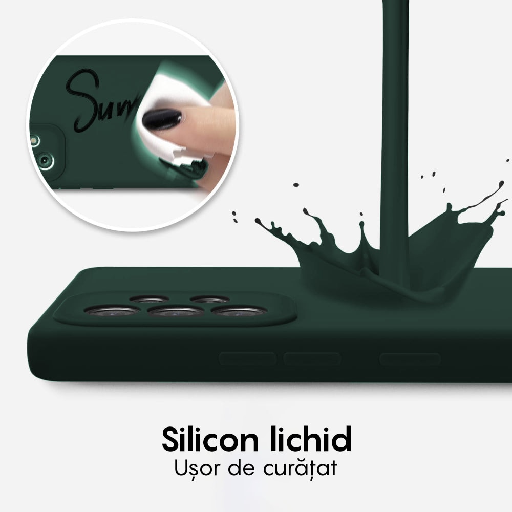 Husa CASEY STUDIOS™ compatibila cu Samsung Galaxy A52 4G/A52 5G/A52S 5G, Soft Silicone Premium, Microfibra in Interior, de Protectie, Ultra Slim, pentru Incarcare Wireless, Margini Ridicate pentru Protectia Ecranului si a Camerelor, Verde inchis