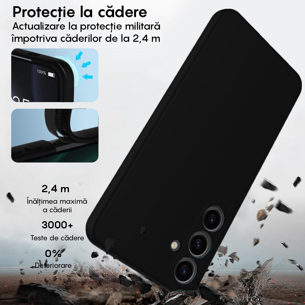 Husa CASEY STUDIOS™ compatibila cu Samsung Galaxy A55 5G, Soft Silicone Premium, Microfibra in Interior, de Protectie, Ultra Slim, pentru Incarcare Wireless, Margini Ridicate pentru Protectia Ecranului si a Camerelor, Negru