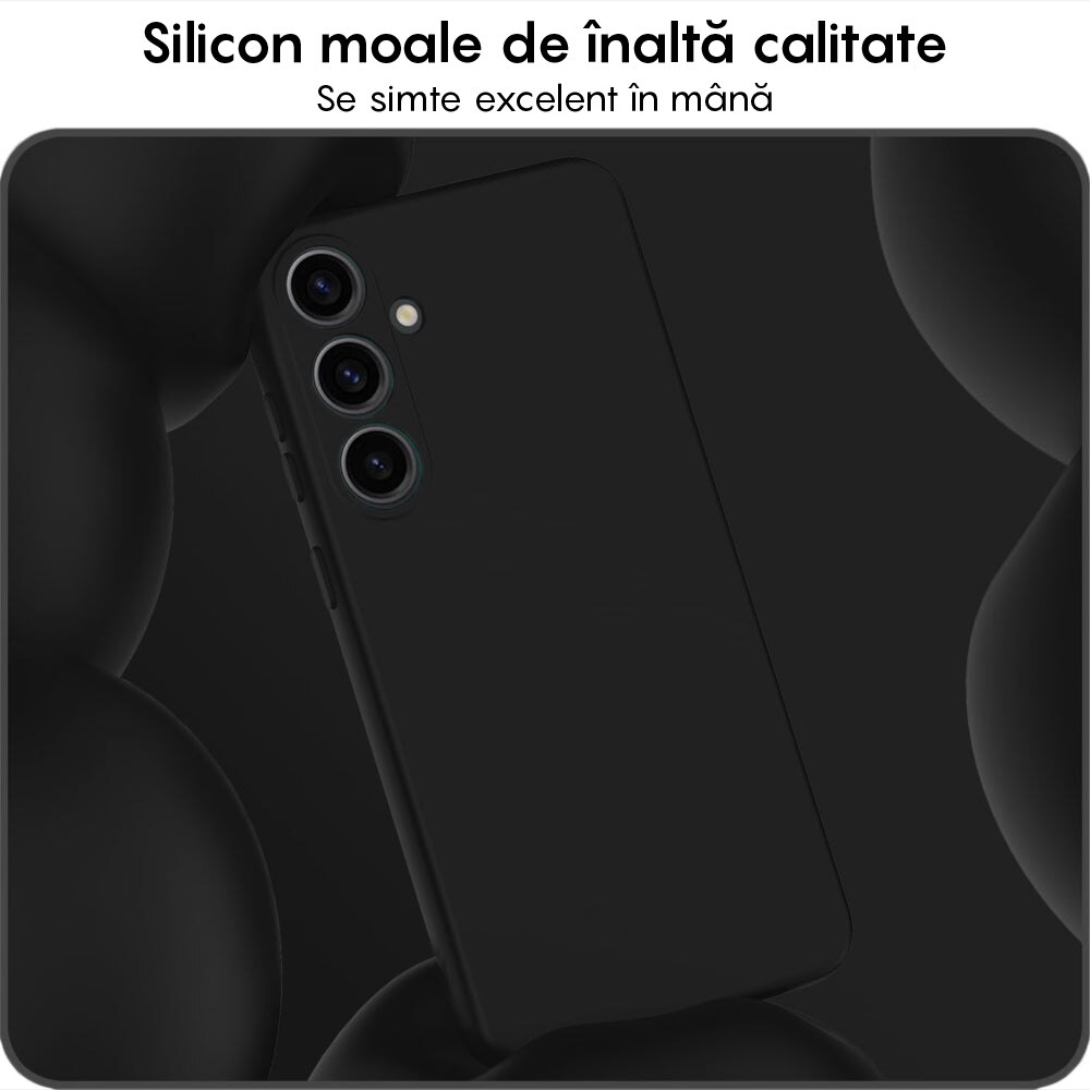 Husa CASEY STUDIOS™ compatibila cu Samsung Galaxy A55 5G, Soft Silicone Premium, Microfibra in Interior, de Protectie, Ultra Slim, pentru Incarcare Wireless, Margini Ridicate pentru Protectia Ecranului si a Camerelor, Negru