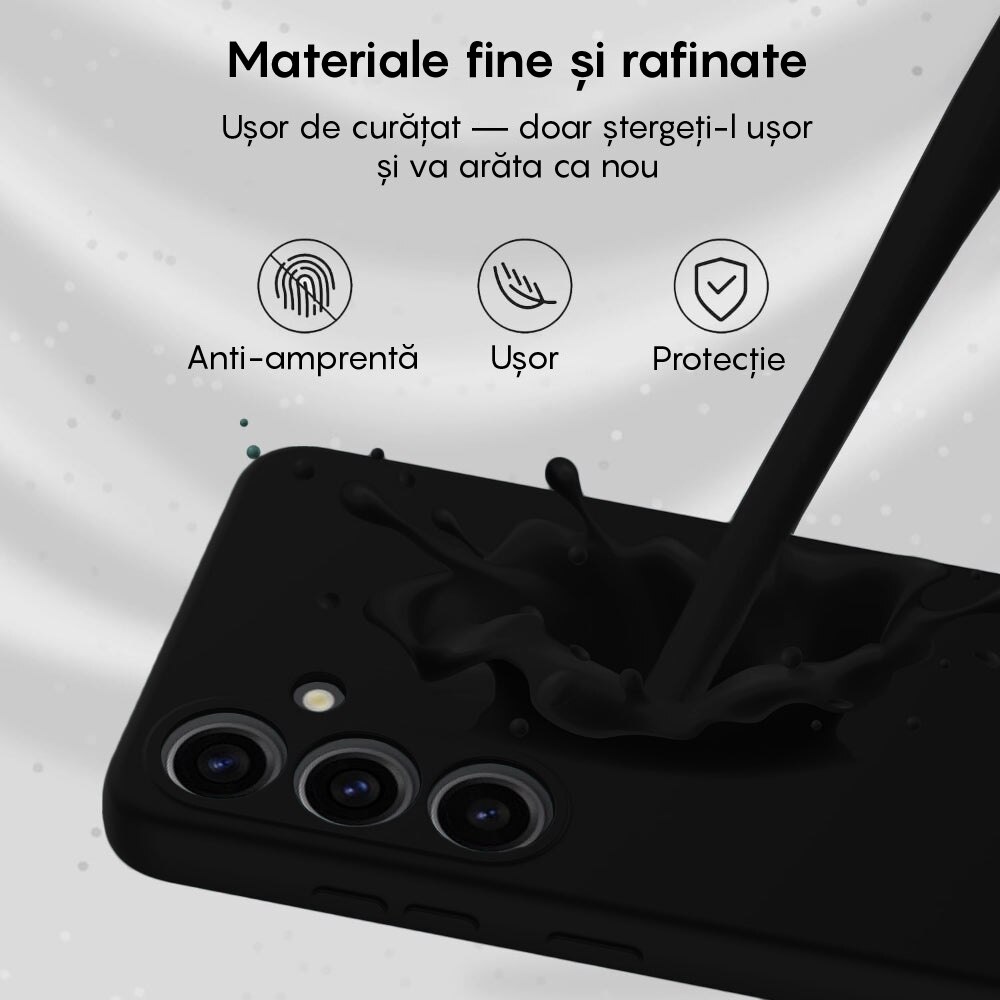 Husa CASEY STUDIOS™ compatibila cu Samsung Galaxy A55 5G, Soft Silicone Premium, Microfibra in Interior, de Protectie, Ultra Slim, pentru Incarcare Wireless, Margini Ridicate pentru Protectia Ecranului si a Camerelor, Negru
