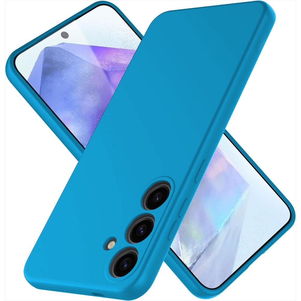 Husa CASEY STUDIOS™ compatibila cu Samsung Galaxy A55 5G, Soft Silicone Premium, Microfibra in Interior, de Protectie, Ultra Slim, pentru Incarcare Wireless, Margini Ridicate pentru Protectia Ecranului si a Camerelor, Albastru aquamarin