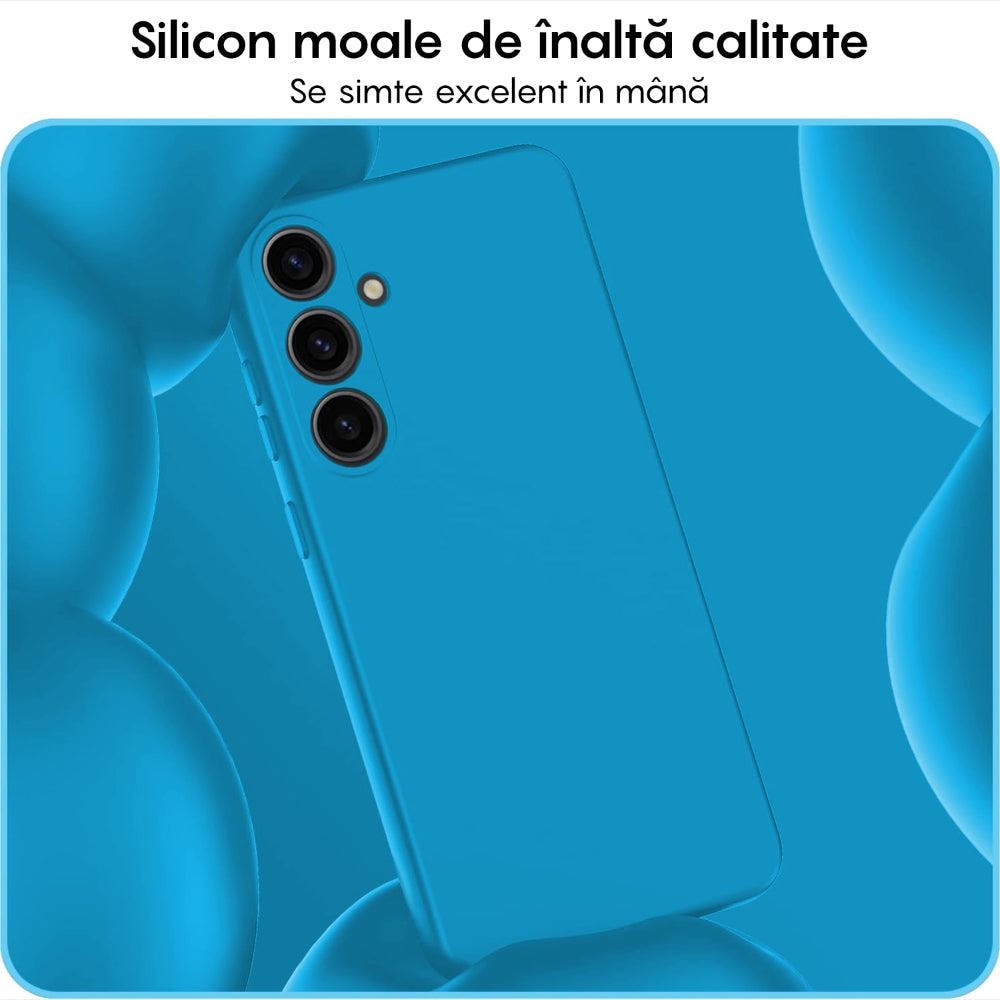 Husa CASEY STUDIOS™ compatibila cu Samsung Galaxy A55 5G, Soft Silicone Premium, Microfibra in Interior, de Protectie, Ultra Slim, pentru Incarcare Wireless, Margini Ridicate pentru Protectia Ecranului si a Camerelor, Albastru aquamarin