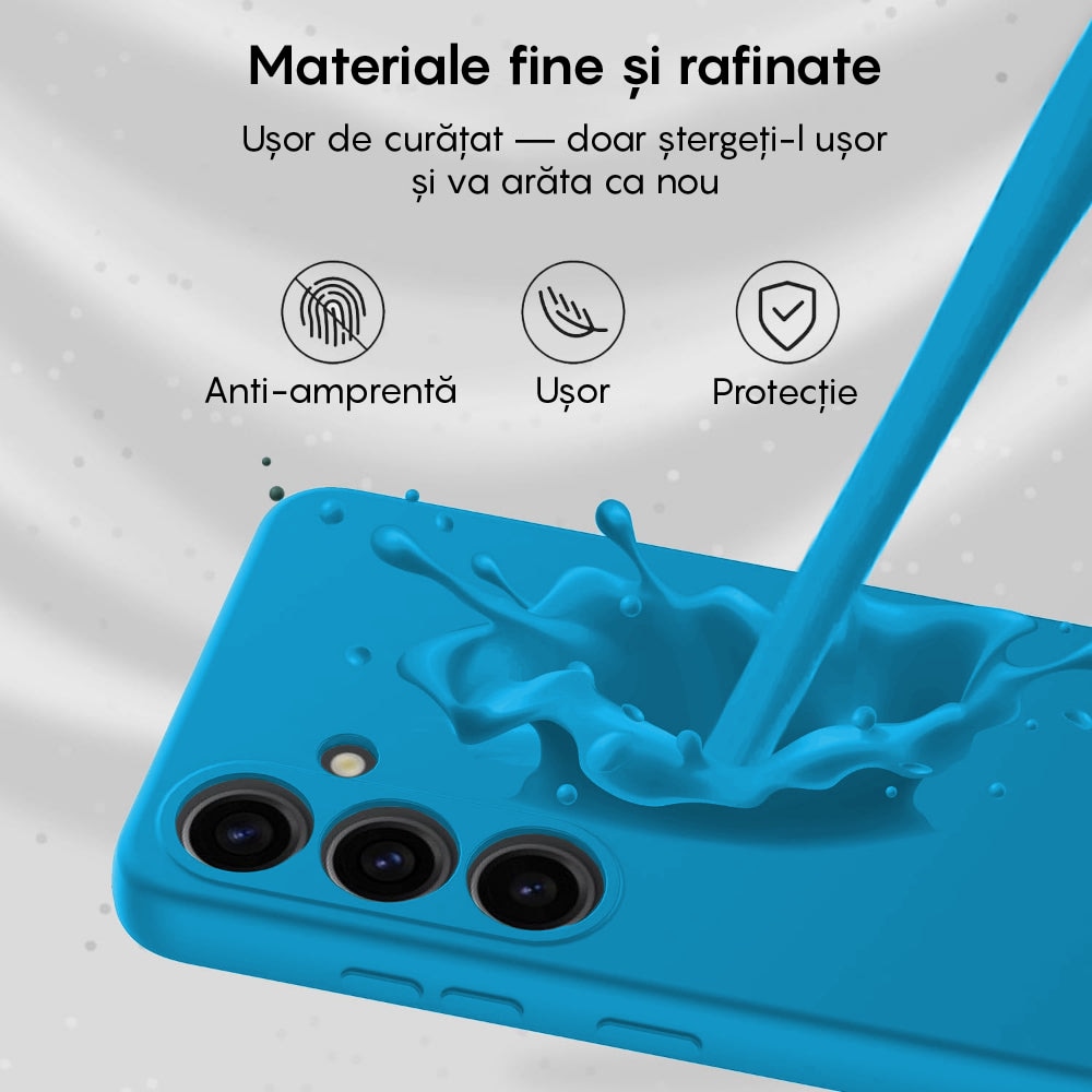 Husa CASEY STUDIOS™ compatibila cu Samsung Galaxy A55 5G, Soft Silicone Premium, Microfibra in Interior, de Protectie, Ultra Slim, pentru Incarcare Wireless, Margini Ridicate pentru Protectia Ecranului si a Camerelor, Albastru aquamarin