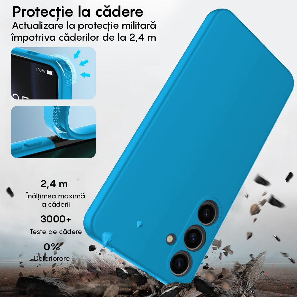 Husa CASEY STUDIOS™ compatibila cu Samsung Galaxy A55 5G, Soft Silicone Premium, Microfibra in Interior, de Protectie, Ultra Slim, pentru Incarcare Wireless, Margini Ridicate pentru Protectia Ecranului si a Camerelor, Albastru aquamarin
