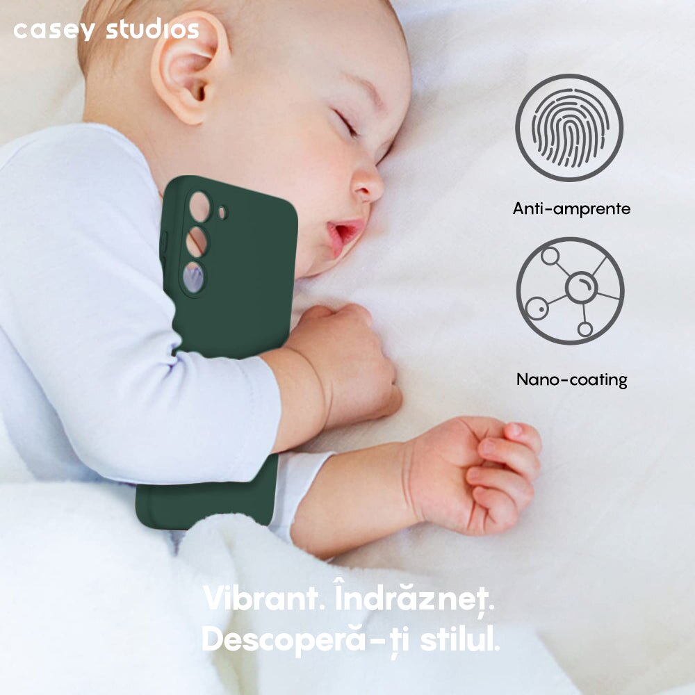 Husa CASEY STUDIOS™ compatibila cu Samsung Galaxy A14 4G/5G, Soft Silicone Premium, Microfibra in Interior, de Protectie, Ultra Slim, pentru Incarcare Wireless, Margini Ridicate pentru Protectia Ecranului si a Camerelor, Verde inchis