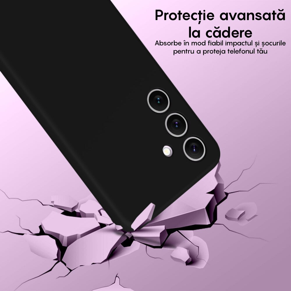 Husa CASEY STUDIOS™ compatibila cu Samsung Galaxy S24, Soft Silicone Premium, Microfibra in Interior, de Protectie, Ultra Slim, pentru Incarcare Wireless, Margini Ridicate pentru Protectia Ecranului si a Camerelor, Negru