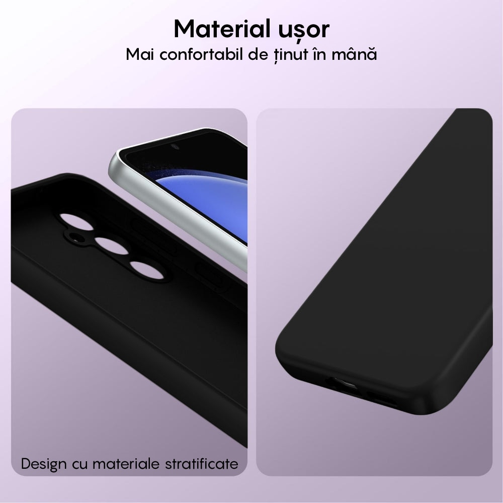 Husa CASEY STUDIOS™ compatibila cu Samsung Galaxy S24, Soft Silicone Premium, Microfibra in Interior, de Protectie, Ultra Slim, pentru Incarcare Wireless, Margini Ridicate pentru Protectia Ecranului si a Camerelor, Negru
