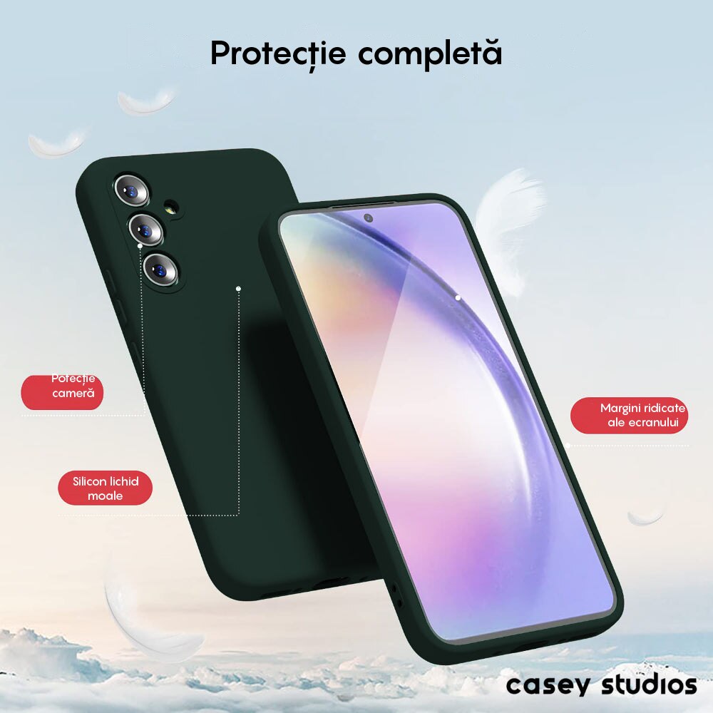 Husa CASEY STUDIOS™ compatibila cu Samsung Galaxy A54, Soft Silicone Premium, Microfibra in Interior, de Protectie, Ultra Slim, pentru Incarcare Wireless, Margini Ridicate pentru Protectia Ecranului si a Camerelor, Verde inchis